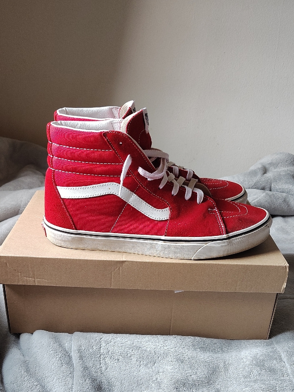 Vans Red High-Top Skate Sneakers with White Stripe